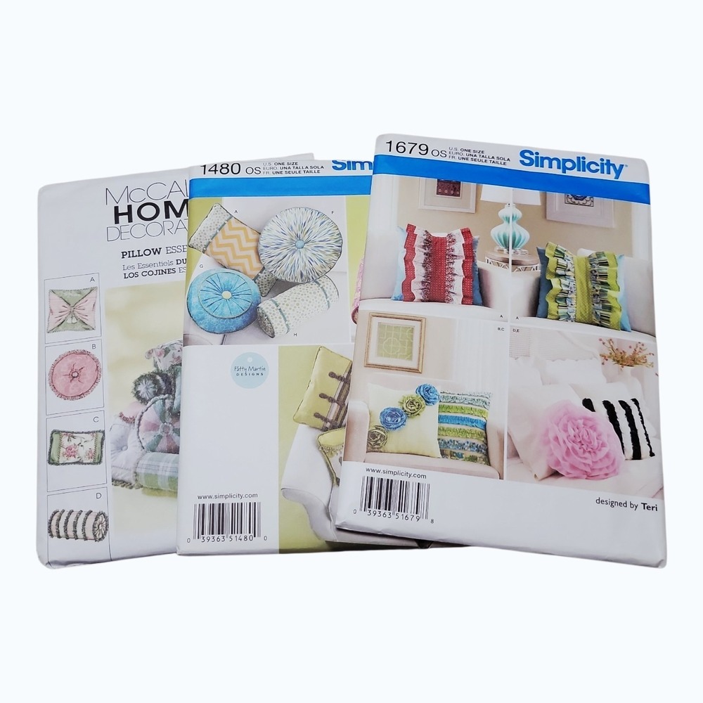 Lot of 3 Home Decor Pillow Sewing Patterns Simplicity 1679 1480 McCall's